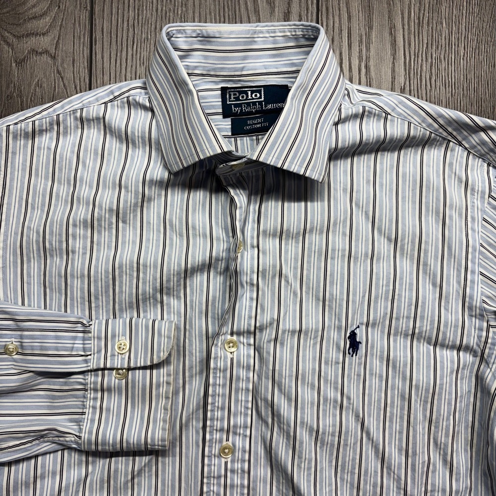 Polo Ralph Lauren Regent Custom Fit Striped Dress Shirt Mens 15.5 34/35 Blue